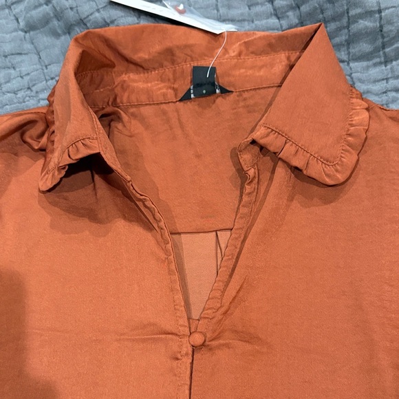 Cache Ruffled Sleeve Blouse in Rust - Picture 2 of 5